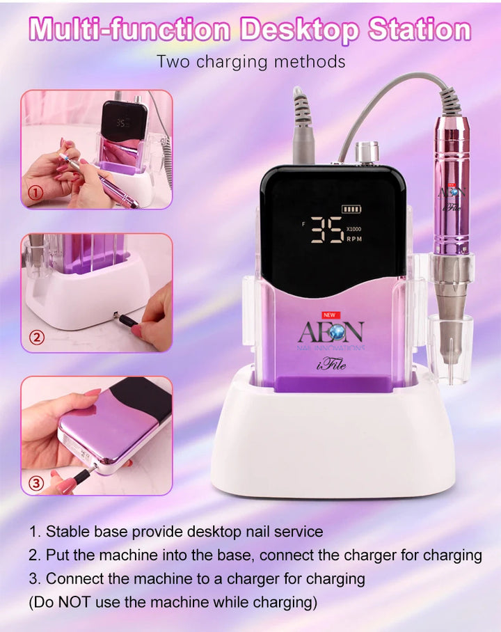 2-in-1 Hybrid Brushless Portable Nail Drill Machine #Gradient Purple