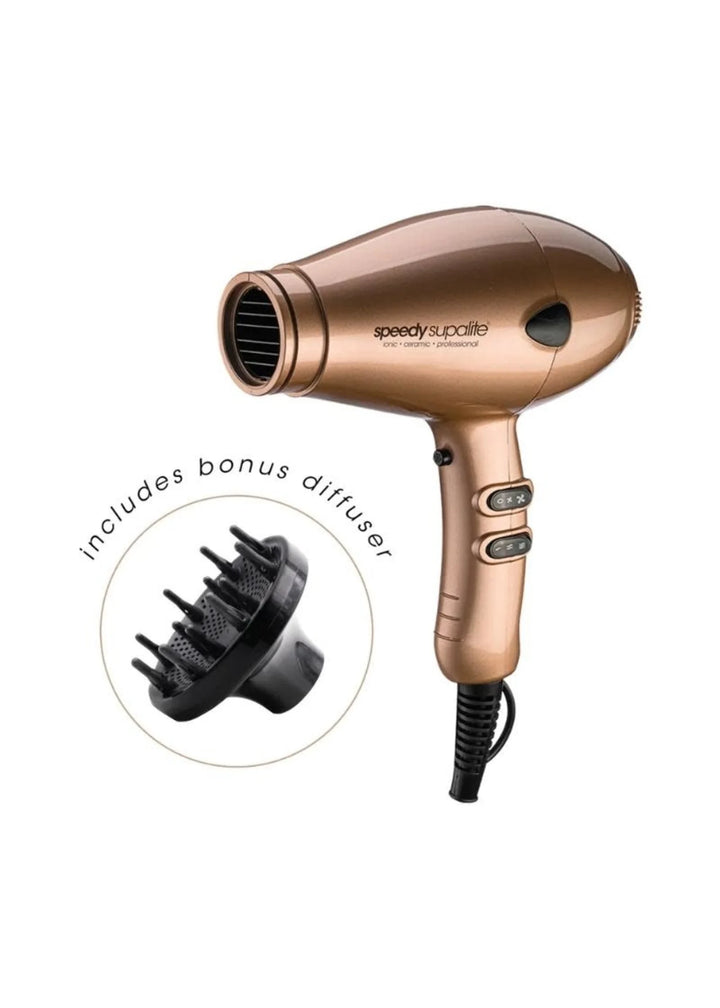 Speedy Ceramic Supalite Hair Dryer - Gold (With Diffuser)